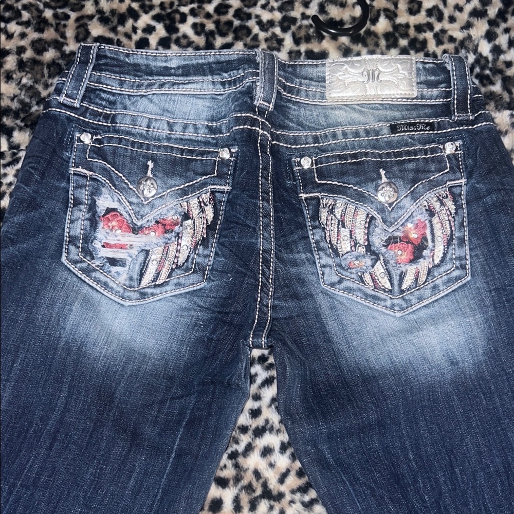 Miss Me Dark Blue Boot Cut Jeans with Embellished Pockets